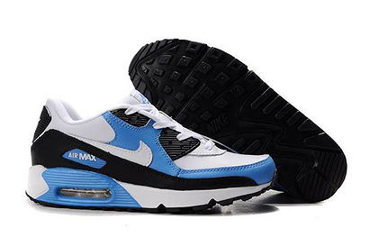 Nike Ruuning Air Max 90 Leather Women Sport Shoes White Black Vivid Blue