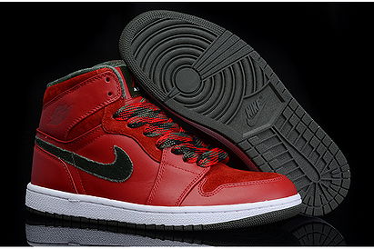 Nike Air Jordan 1 Premier High Shoes Varsity Red and Dark Army White - Mens