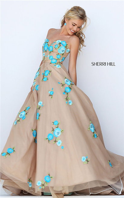 2017 Sherri Hill 50203 Strapless Appliques Floral Evening Gown Long