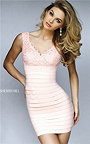 Cheap Sherri Hill 32334 Bandage V-Neck Blush Lace Homecoming Dress Short