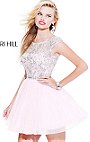 Beaded Sherri Hill 2814 Light Pink Pleated V-back Tulle Short Prom Dress Outlet