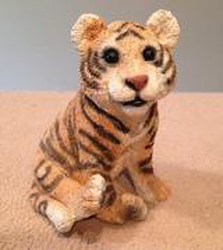 Tiger Figurine - Tiger Cub Sitting Down, Golden - Medium (Resin Composite)