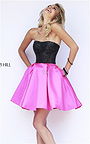 Beaded Black/Fuchsia Sherri Hill 32145 Strapless Short Prom Dress 2015