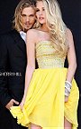 Beaded Sherri Hill 11028 Strapless Chiffon A-Line Yellow Short Prom Dress 2014