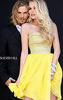 Beaded Sherri Hill 11028 Strapless Chiffon A-Line Yellow Short Prom Dress 2014