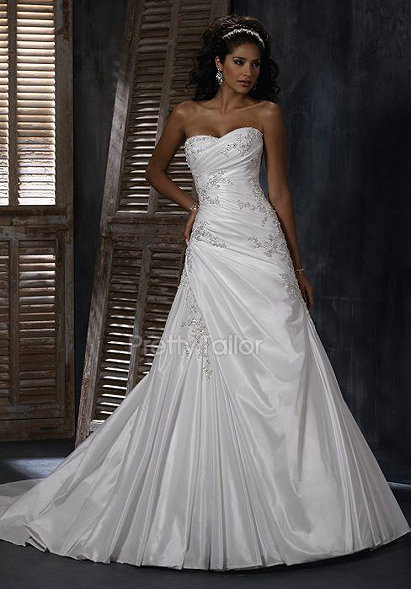 Sweetheart A line Sleeveless Asymmetric Waist Taffeta Wedding Dresses at prettytailor.com