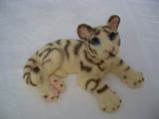 Tiger Figurine - Tiger Cub White Lounging (Stone Critters)