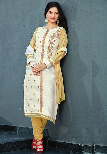 White Color Poly Cotton Designer Salwar Kameez
