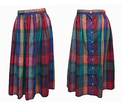 Pastel plaid pink blue button up VTG maxi full swing skirt Small excellent