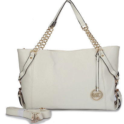 Michael Kors Patent Set Chain Large White Tote Bags
