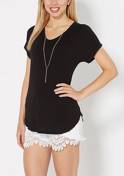 Black Crochet Back Pocket Tee