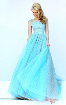 Sherri Hill 11230 Light Blue/Nude Lace Appliques V-back Evening Gown 2015