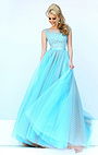 Sherri Hill 11230 Light Blue/Nude Lace Appliques V-back Evening Gown 2015