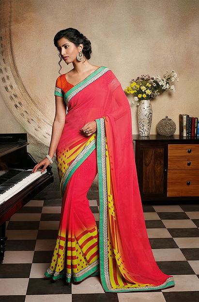 Red Color Georgette Designer Saree
