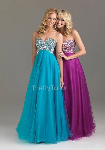 Tulle Princess Sweetheart Dropped With Rhinestone Prom Dress at prettytailor.com