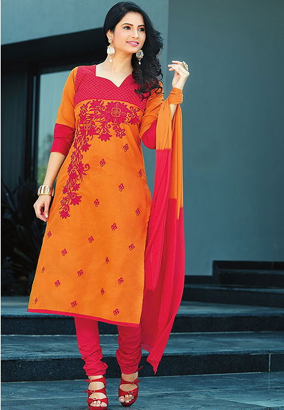 Orange Color Poly Cotton Designer Salwar Kameez