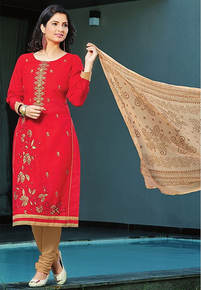 Red Color Poly Cotton Designer Salwar Kameez
