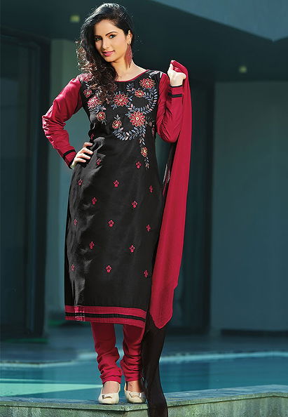 Black Color Poly Cotton Designer Salwar Kameez