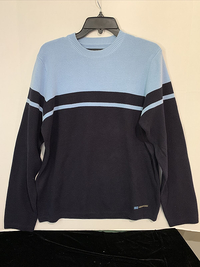 VTG Abercrombie Fitch Mens Sweater Large Blue Stripe Spell Out EUC