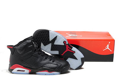 Michael Retro Jordan 6 Bulls Leather Sneakers - Black and Red Feature