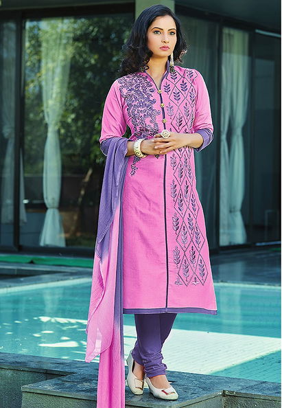 Pink Color Poly Cotton Designer Salwar Kameez