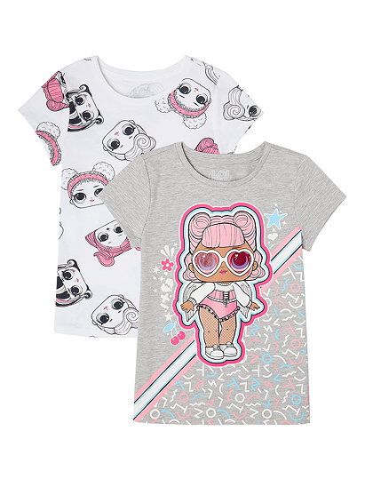L.O.L. Surprise! Girls Graphic and All Over Print T-Shirts, 2-Pack, Sizes 4-16