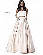 2 Piece Nude 2018 Strapless Sherri Hill 51649 A Line Long Satin Evening Gowns