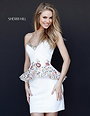 2017 Sherri Hill 51345 Ivory Beaded Pattern Sweetheart Neck Short Fitted Prom Dresses