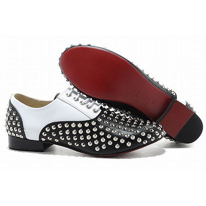 Christian Louboutin Fred Flat Spikes Mens Flat Shoes Black White