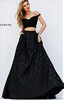 Black/Black Printed Sherri Hill 50572 Two Piece Sweetheart Neckline 2017 Off The Shoulder Long Taffeta Evening Dresses