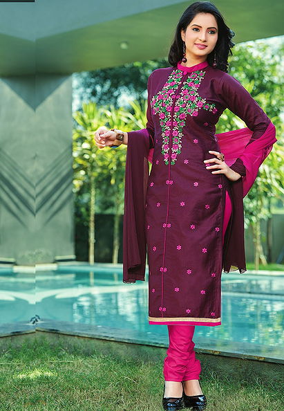 Indigo Color Poly Cotton Designer Salwar Kameez