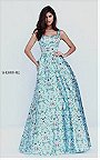 Square Sherri Hill Blue 50790 Deep V-Back Print Ball Gown Prom 2017