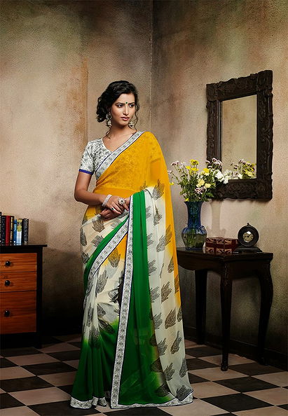 Multi cheeks Color Georgette Designer Saree