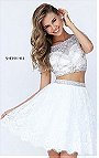 2017 Sherri Hill 50818 Ivory Beaded Cap Sleeves 2 Piece Short Lace Prom Dress [Sherri Hill 50818 Ivory] - $222.00