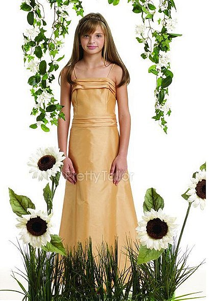 Spaghetti Straps A line Taffeta Natural Waist Floor Length Junior Bridesmaid Dress at prettytailor.com