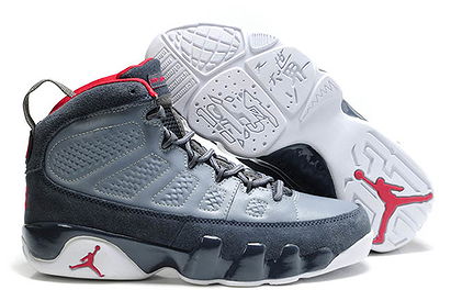 Mens Michael Jordan Retro 9 Red & Grey/White - Suede Basketball Shoe