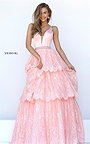 2017 Sherri Hill 50844 Blush Applique Layered Prom Gown With Beads