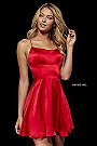Red Scoop Neckline 2018 Open Back Sherri Hill Satin Prom Dresses 52156 [Red Sherri Hill 52156] - $180.00