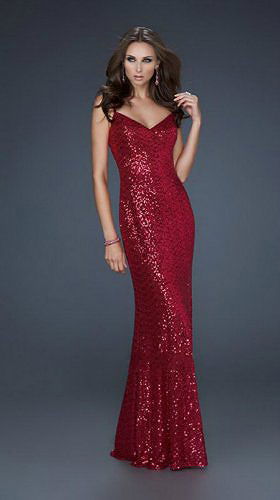 Spaghetti Straps Sequined V Front 17645 Prom Dress