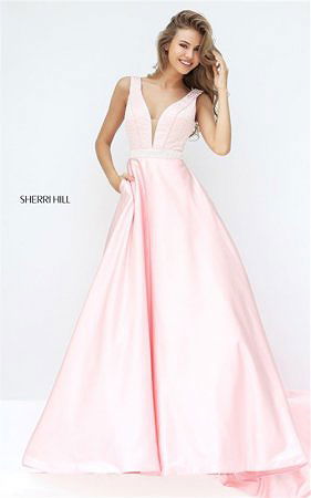 2017 Blush Embroidered Sherri Hill 50847 Deep V-Neck Beaded Brides Dress