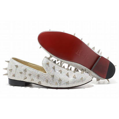 Red Bottom Christian Louboutin Rollerboy Silver Spikes Mens Flat Shoes Silver