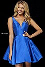V Neckline 52179 Short Taffeta Homecoming Dresses 2018 Royal Sherri Hill [Sherri Hill Royal 52179] - $180.00