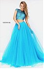 Beaded Cap Sleeve Turquoise 2017 Sherri Hill 50561 Long Organza Evening Gown