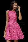 Sherri Hill Pink 52303 High Neckline A-Line Short Crinkle Cocktail Dresses 2018 [Sherri Hill 52303 Pink] - $210.00