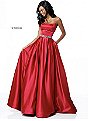 Straight Neckline 2018 Red Beaded Waist Sherri Hill 51609 Long Satin Ball Gowns