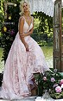 Glamorous Sherri Hill 11314 V-Neck Jeweled Lace Blush Long Dress Prom 2016