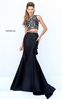 2017 Sherri Hill 50418 Stone 2 Piece Sexy Ruffling Black Mermaid Style Prom Gown