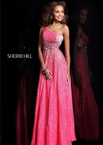 2015 Strawberry One Shoulder Sequin Unique Prom Dress Sherri Hil