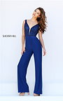 Cheap Plunging Navy Beaded Jumpsuit by Sherri Hill 32341