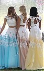 2017 Ivory/Nude Sherri Hill 51122 Print 2-PC Lace Appliqued Evening Dress